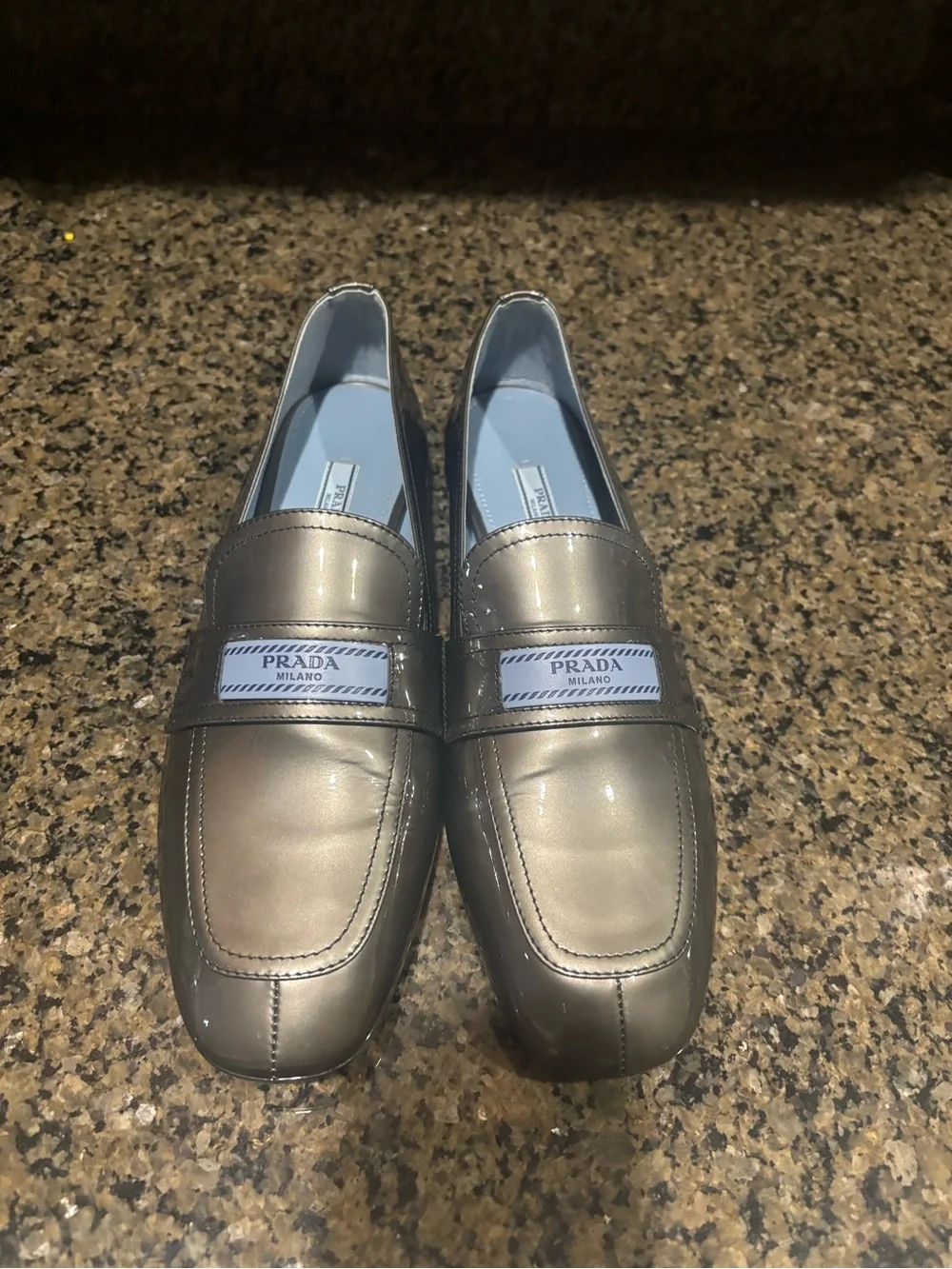 Prada Metallic Gray Leather Women’s Loafers